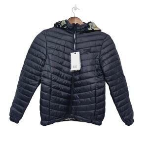 QLZ Reversible Winter Jacket Boys Size 8-10 Years Black Green Camo Pockets